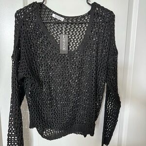 Black Mesh Knit Sweater by Avance
